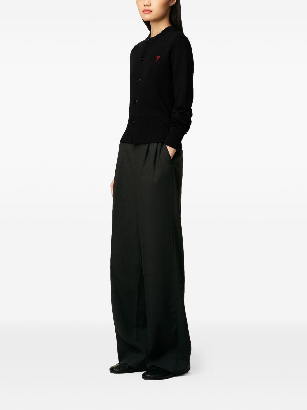 heart-embroidered wool cardigan - 3