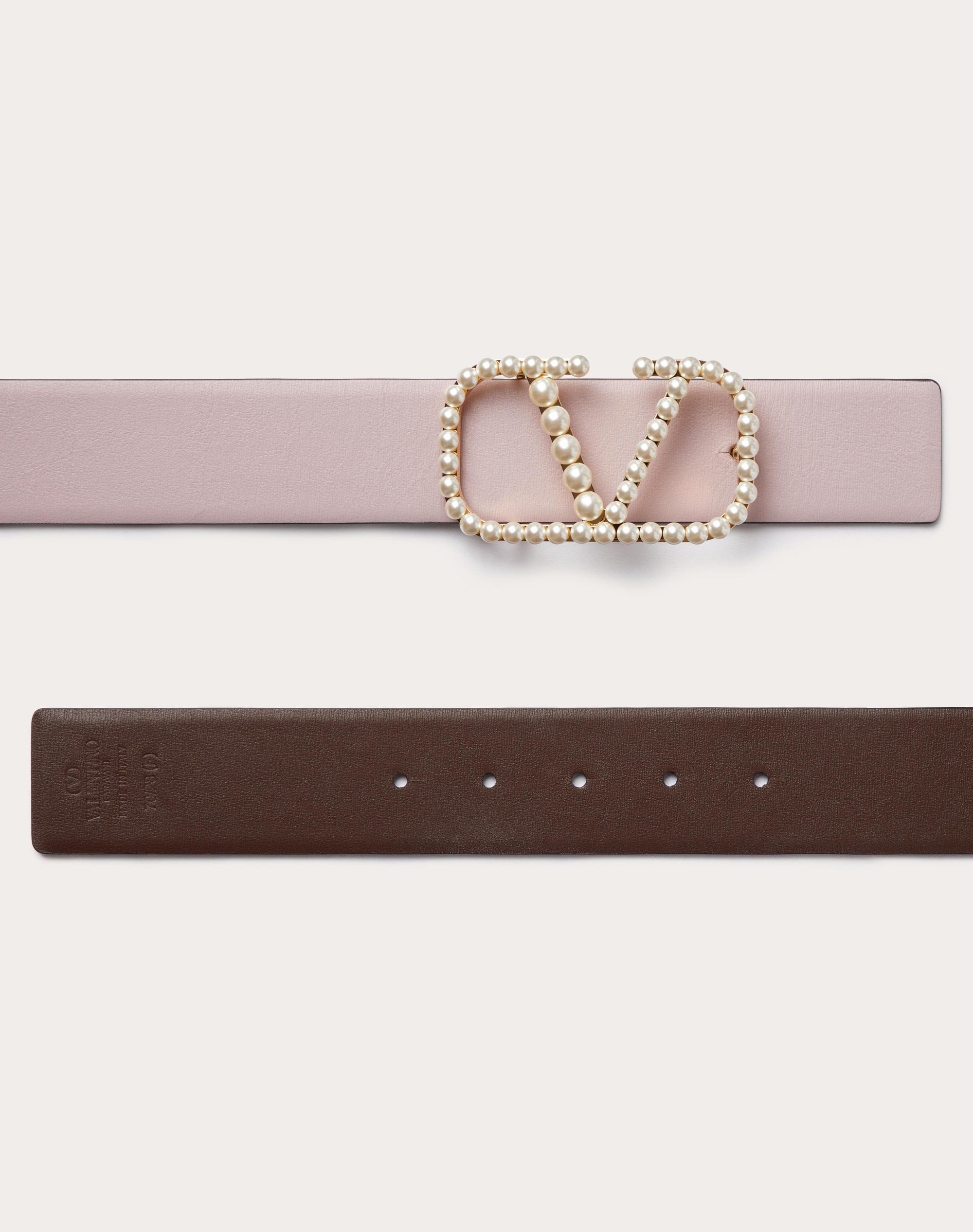 VLOGO SIGNATURE REVERSIBLE BELT IN SHINY CALFSKIN WITH PEARLS 40 MM - 3