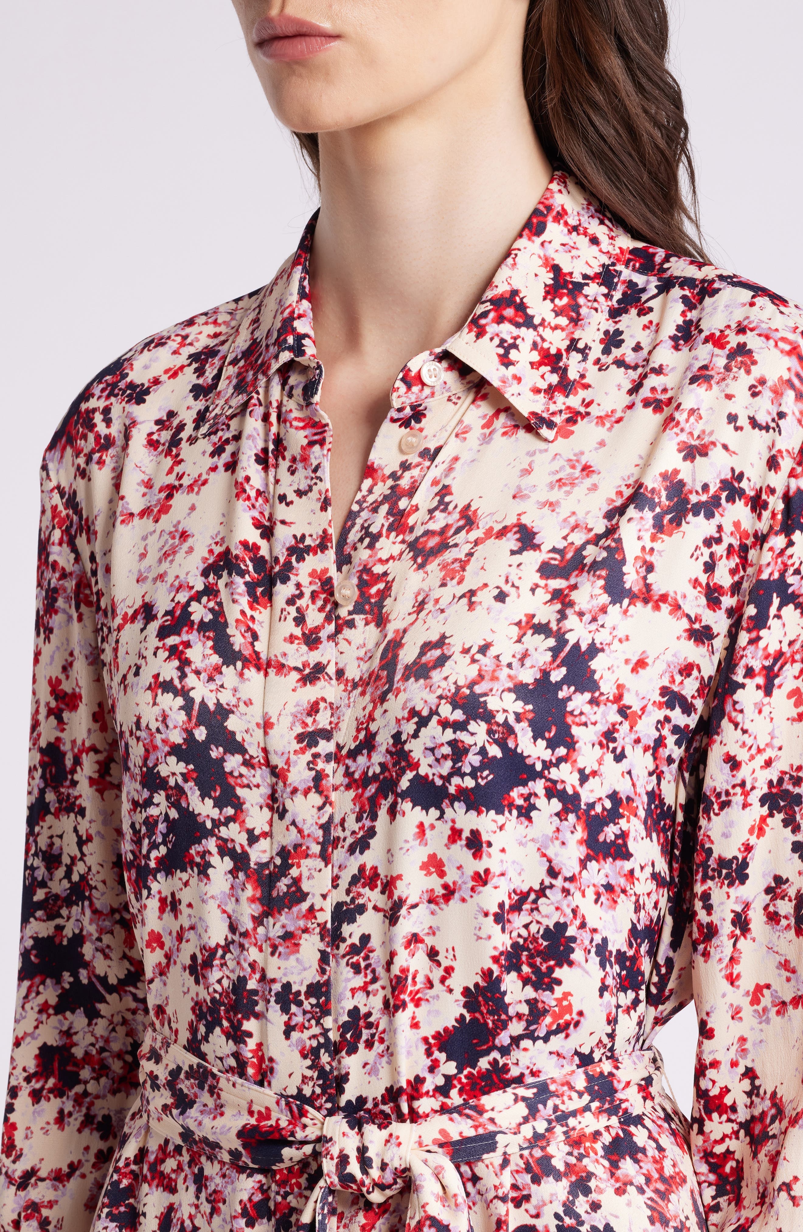 BOSS Davivio Tie Belt Long Sleeve Shirtdress in Hope Flower Fantasy at Nordstrom - 4