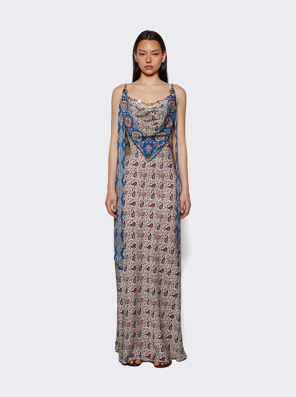 Long Satin Dress Paisley Bandana Print - 2