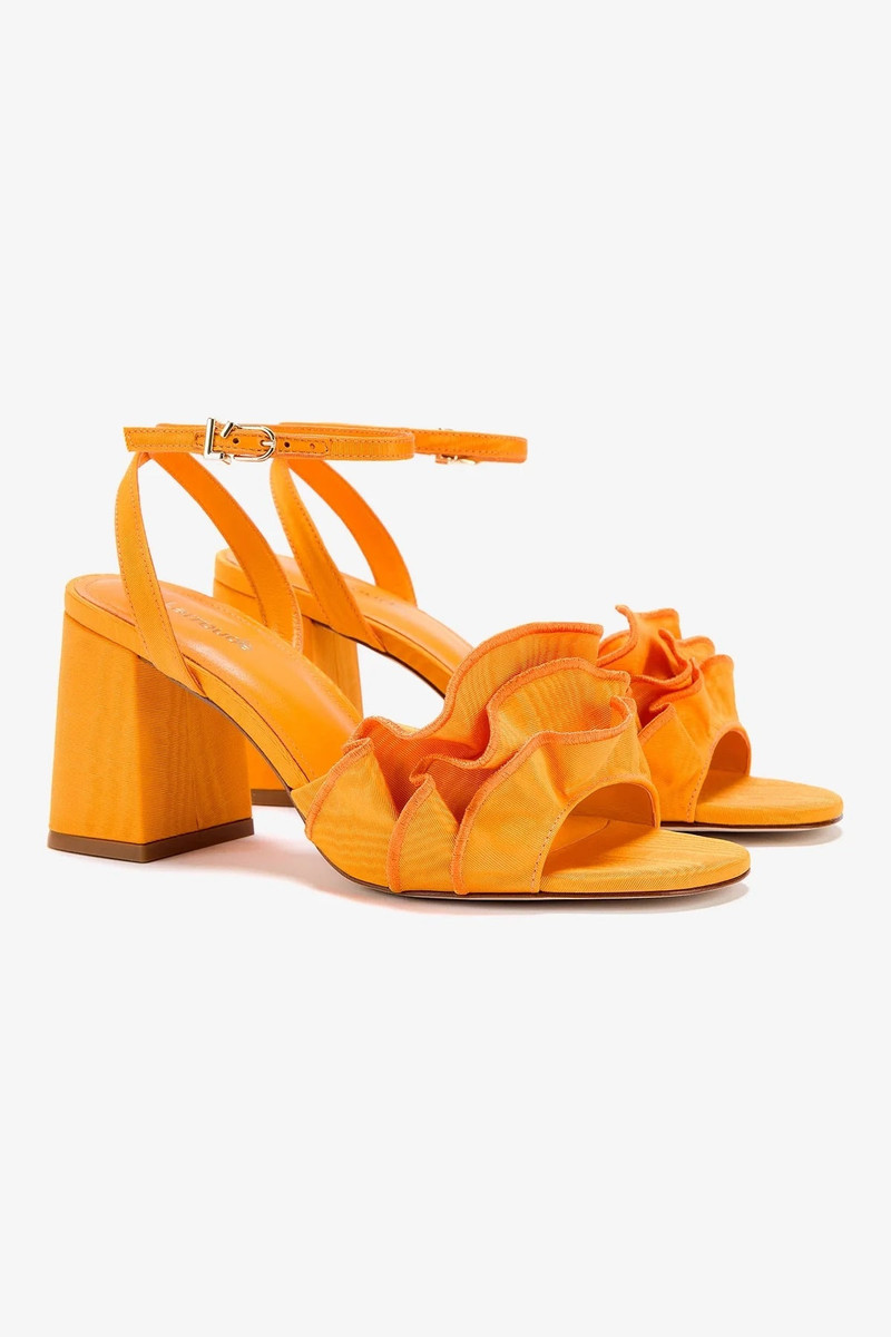 Larroudé Selena Ruffle Sandal In Mango Fabric outlook