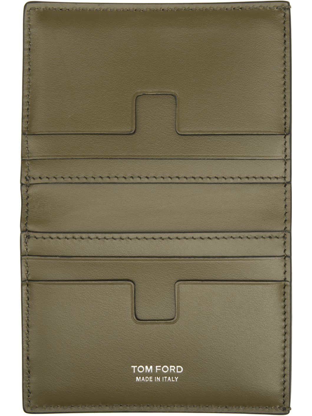 Khaki Small Grain T Line Bifold Card Holder - 3