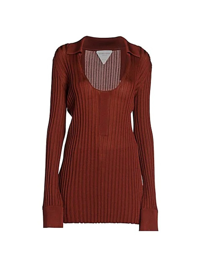 Deep Roundneck Ribbed Stretch-Silk Top - 1