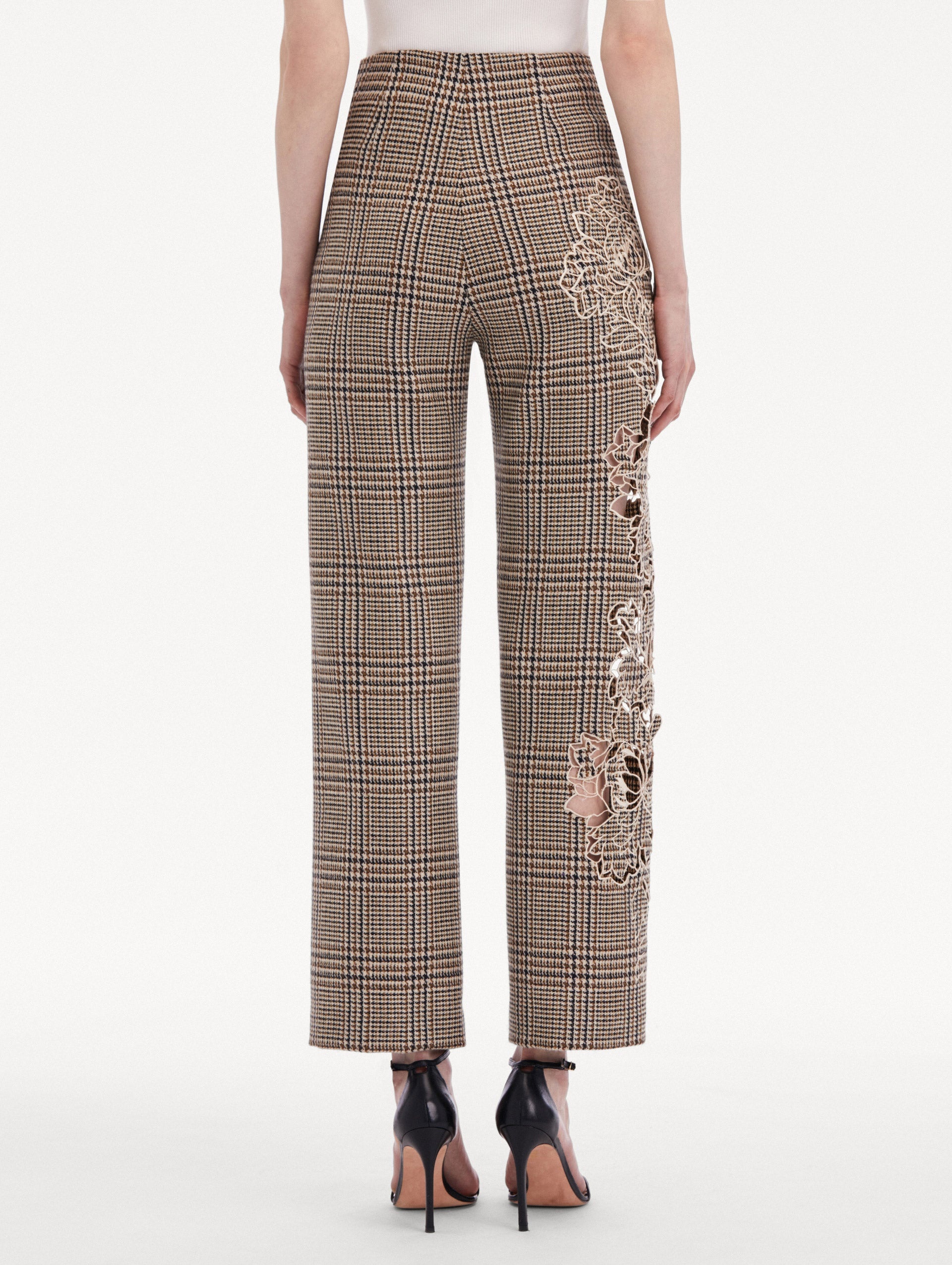 PEONY GUIPURE APPLIQUÉ PLAID PANT - 3