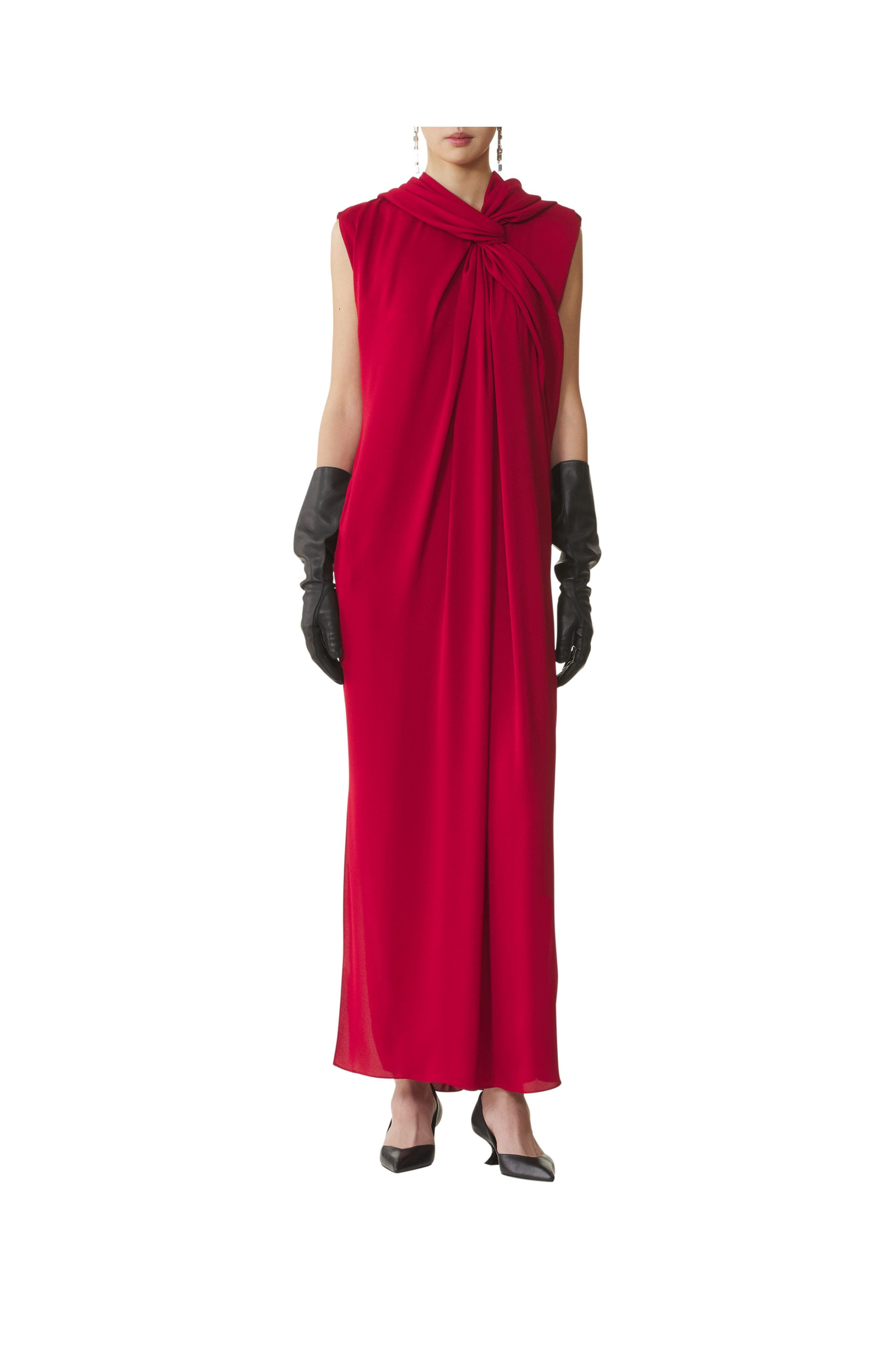Lanvin Long Knotted Dress In Satin in Red Anemone at Nordstrom - 2