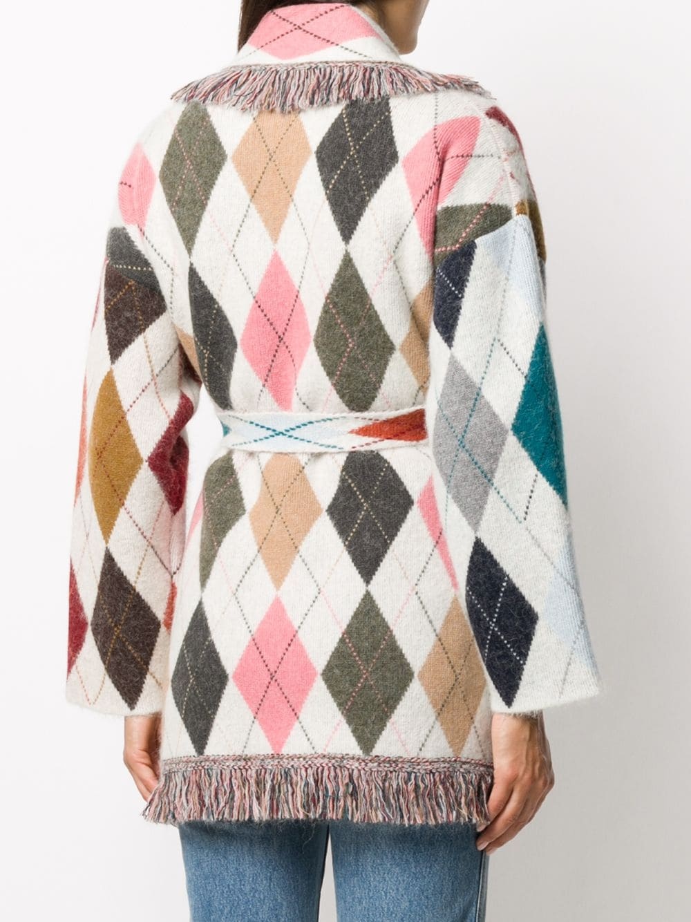 argyle-print shawl cardigan - 4