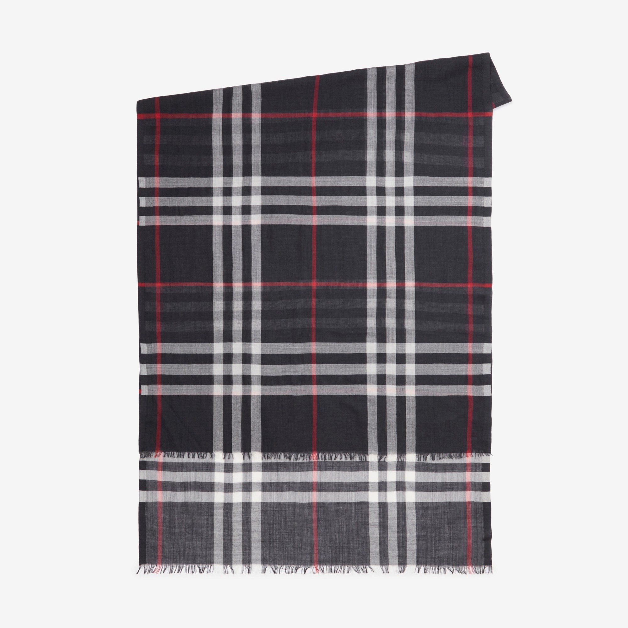 Check Lightweight Wool Silk Scarf - 2