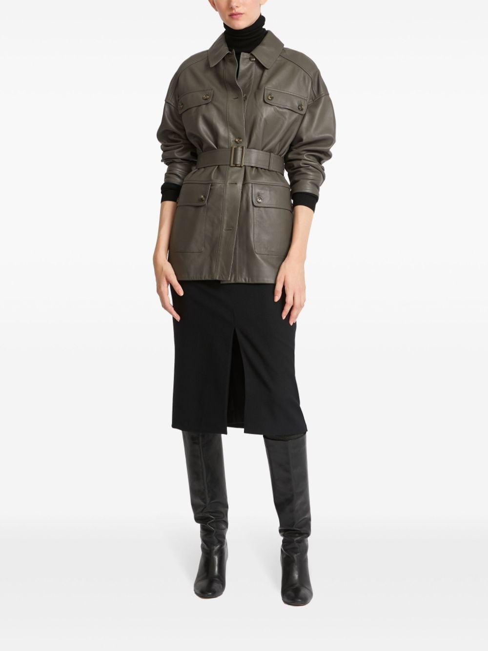 belted leather jacket - 2
