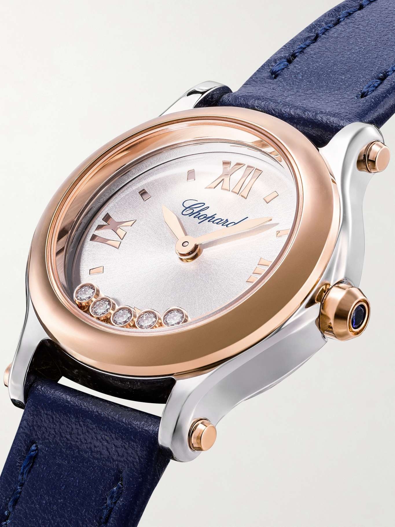 Happy Sport 30mm stainless steel, 18-karat rose gold, leather and diamond watch - 3
