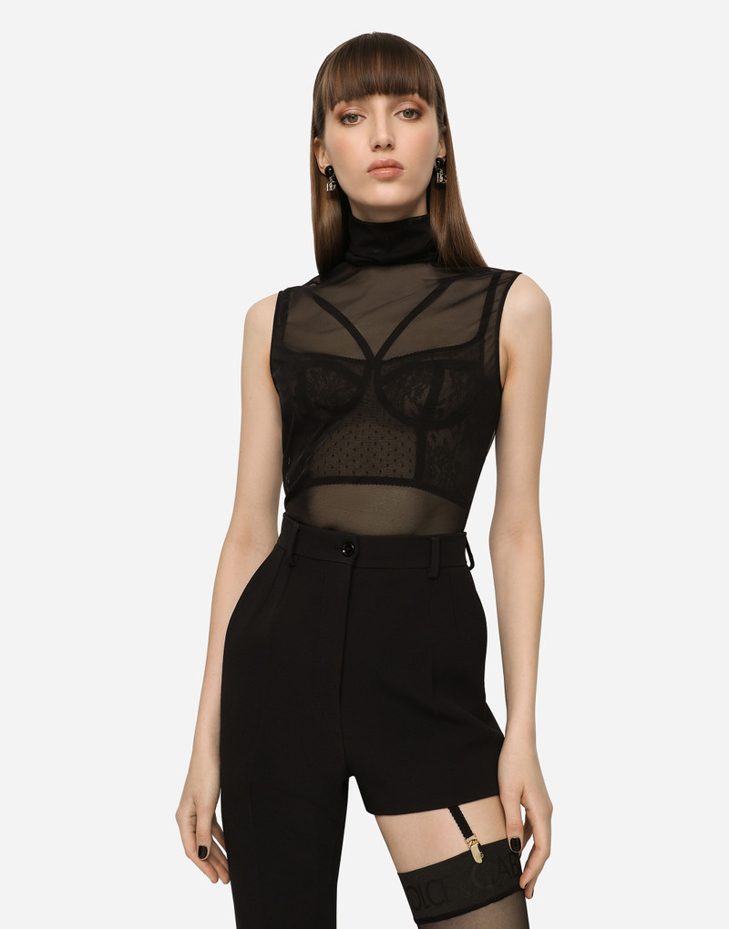 Dolce & Gabbana Tulle turtle-neck top with DG logo outlook