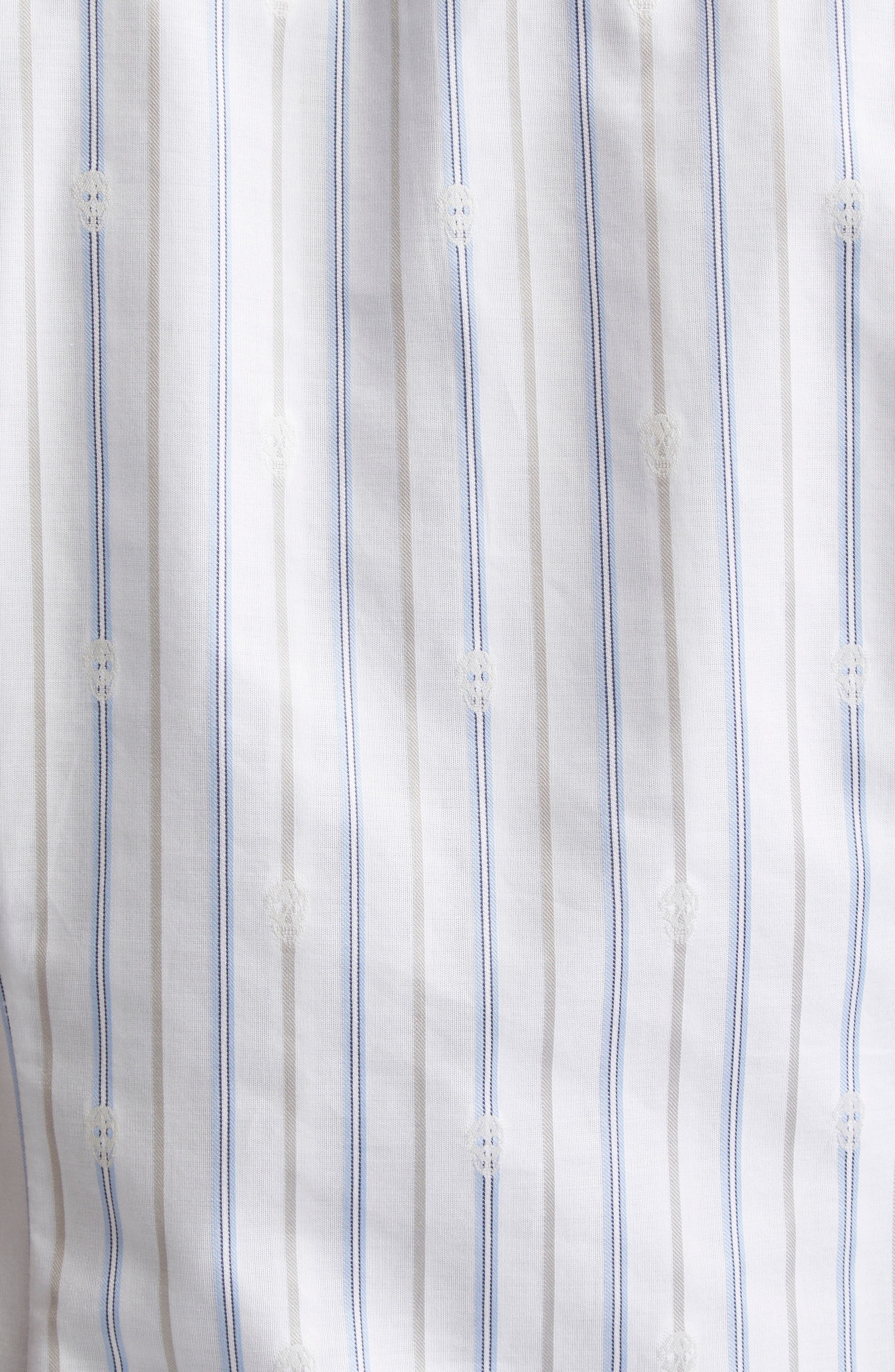 McQueen Day Stripe Skull Asymmetric Handkerchief Hem Cotton Shirtdress in White-Blue-Grey at Nordstr - 6