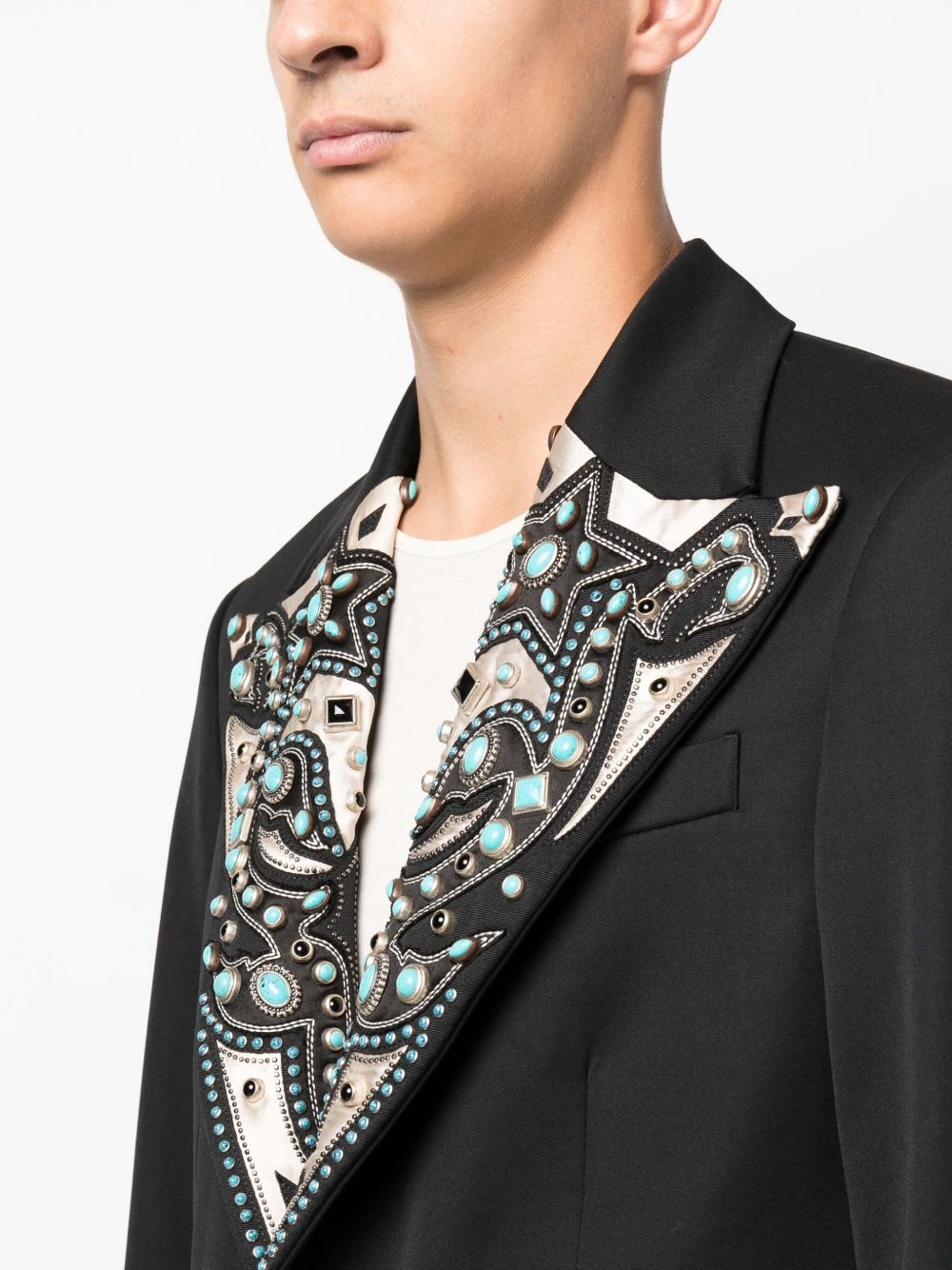 turquoise-embellished single-breasted blazer - 5