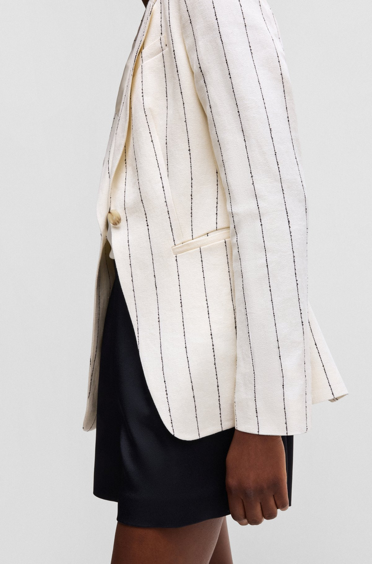 SLIM-FIT SUIT JACKET IN STRIPED LINEN-BLEND BOUCLÉ - 6