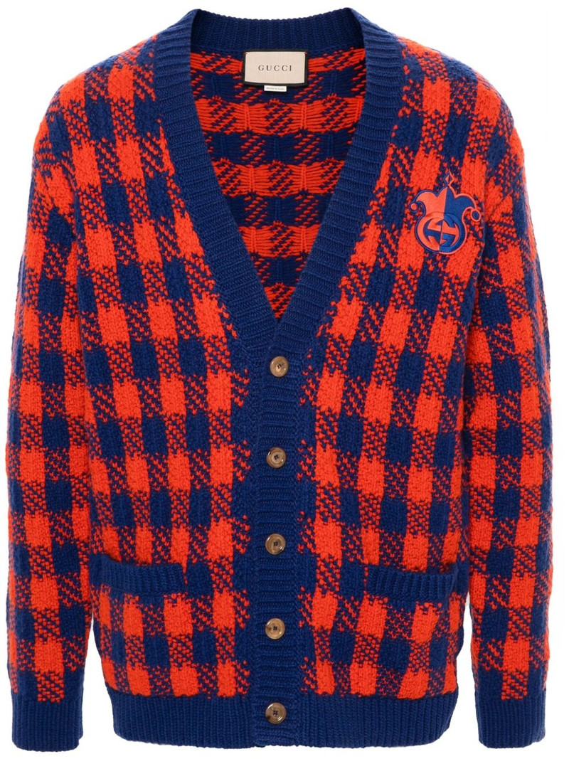 checked wool-knit cardigan 1