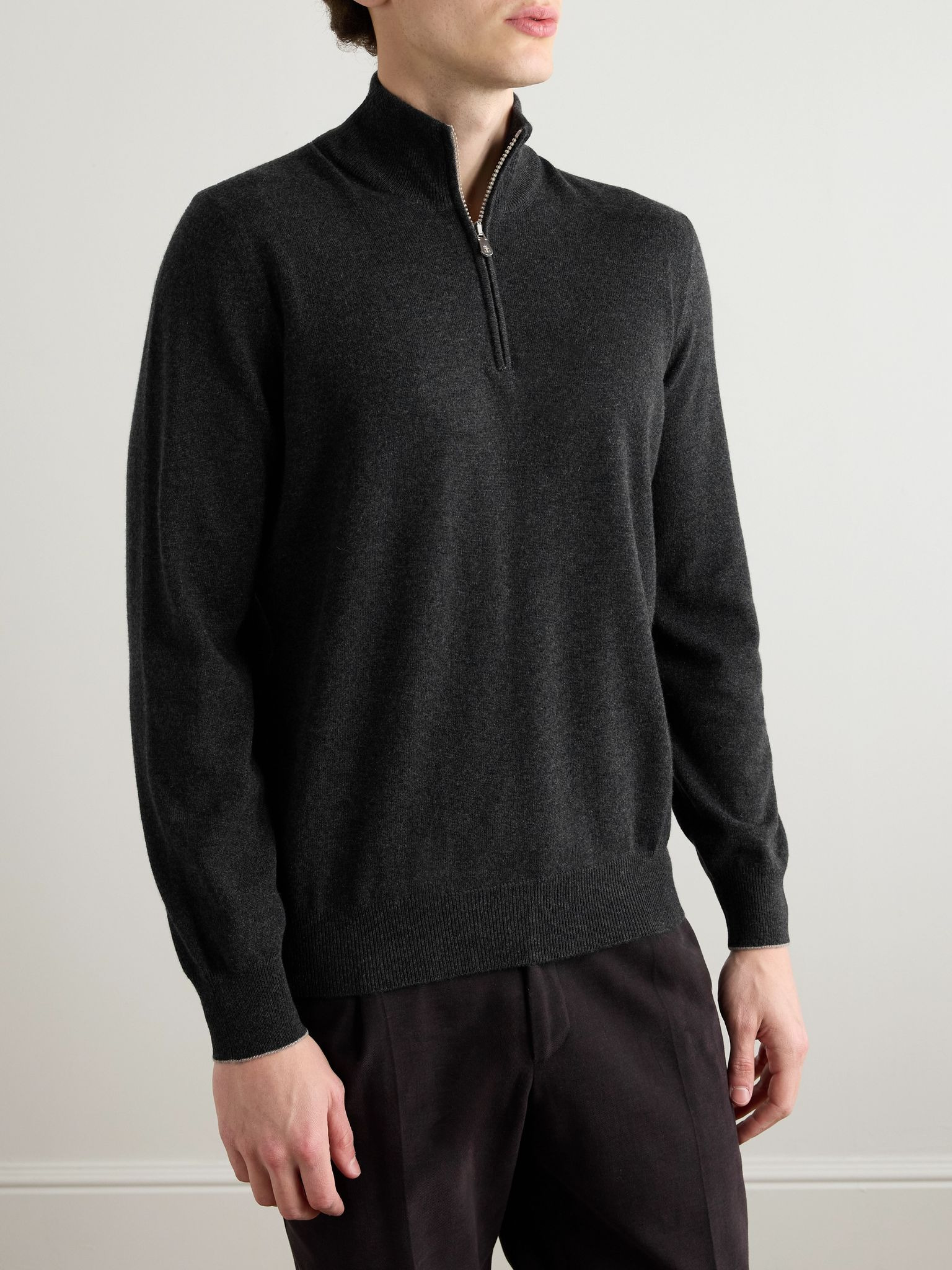 Cashmere Half-Zip Sweater Gray - 3
