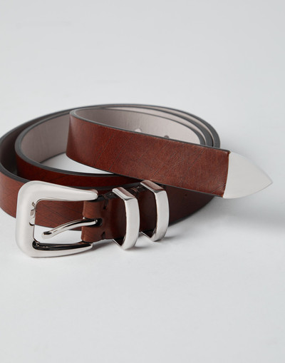 Brunello Cucinelli Etched leather belt with double keeper and tip outlook