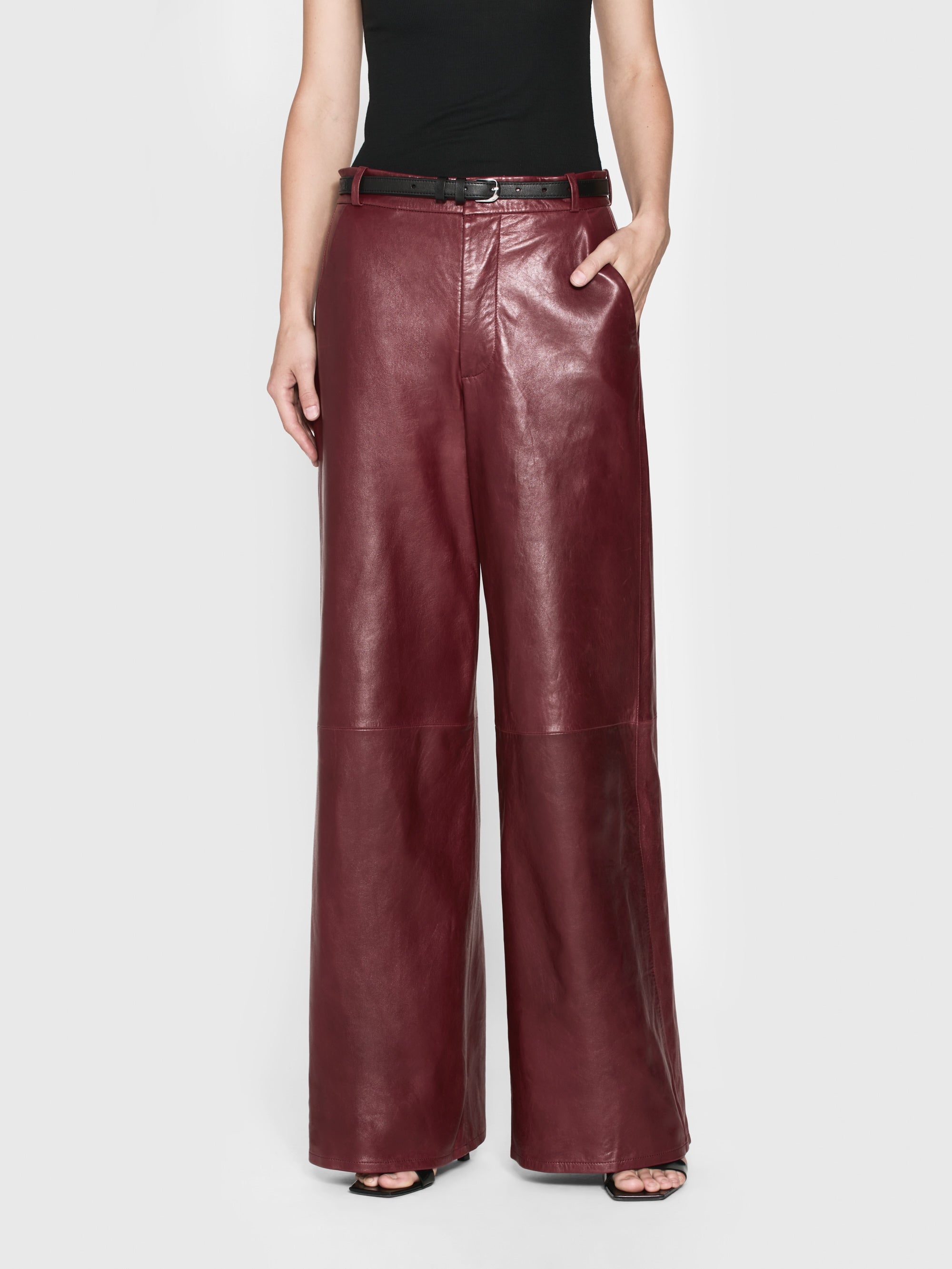 The Wide Leather Trouser in Syrah Red - 2