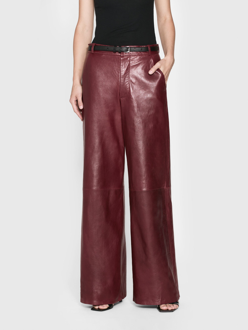 FRAME The Wide Leather Trouser in Syrah Red outlook