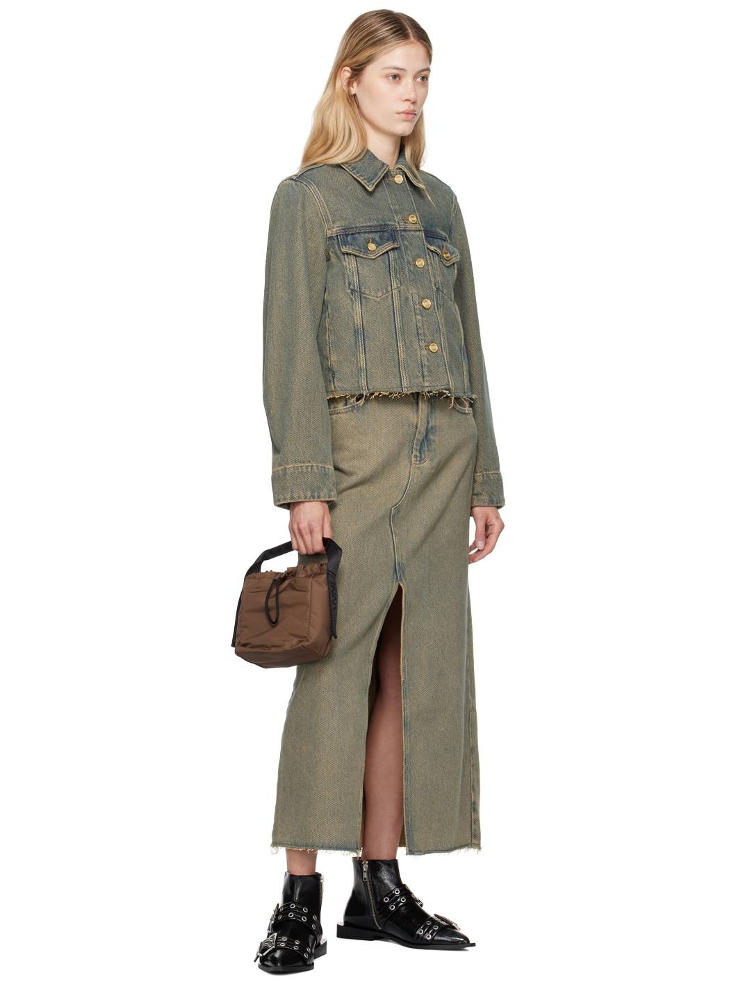 Brown Overdyed Heavy Denim Maxi Skirt - 4