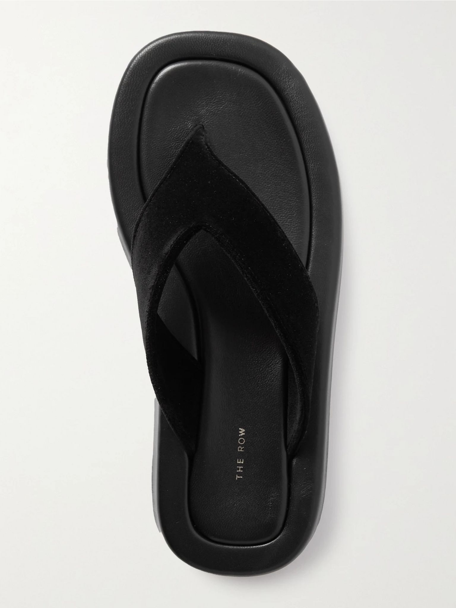 Ginza leather and velvet platform flip flops Black - 5