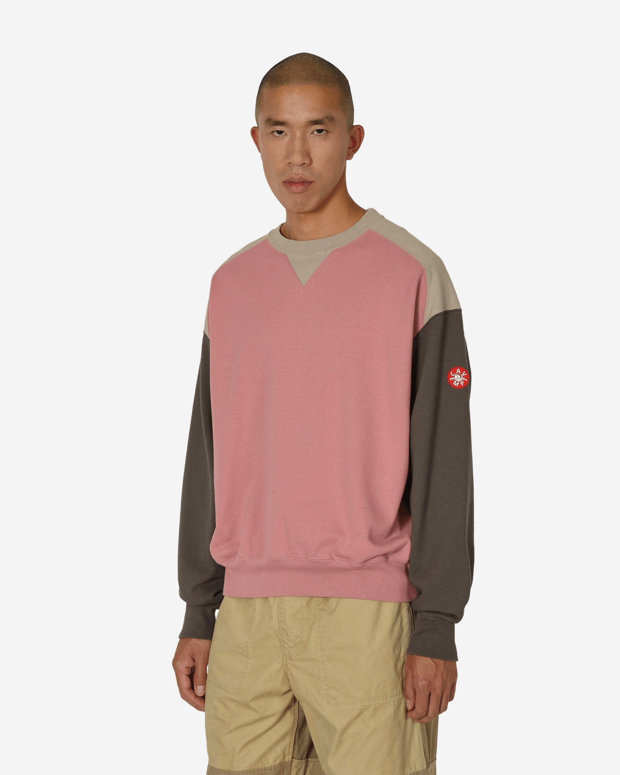 Cav Empt Panel Shoulder Crewneck Sweatshirt Pink / Green | slamjam |  REVERSIBLE