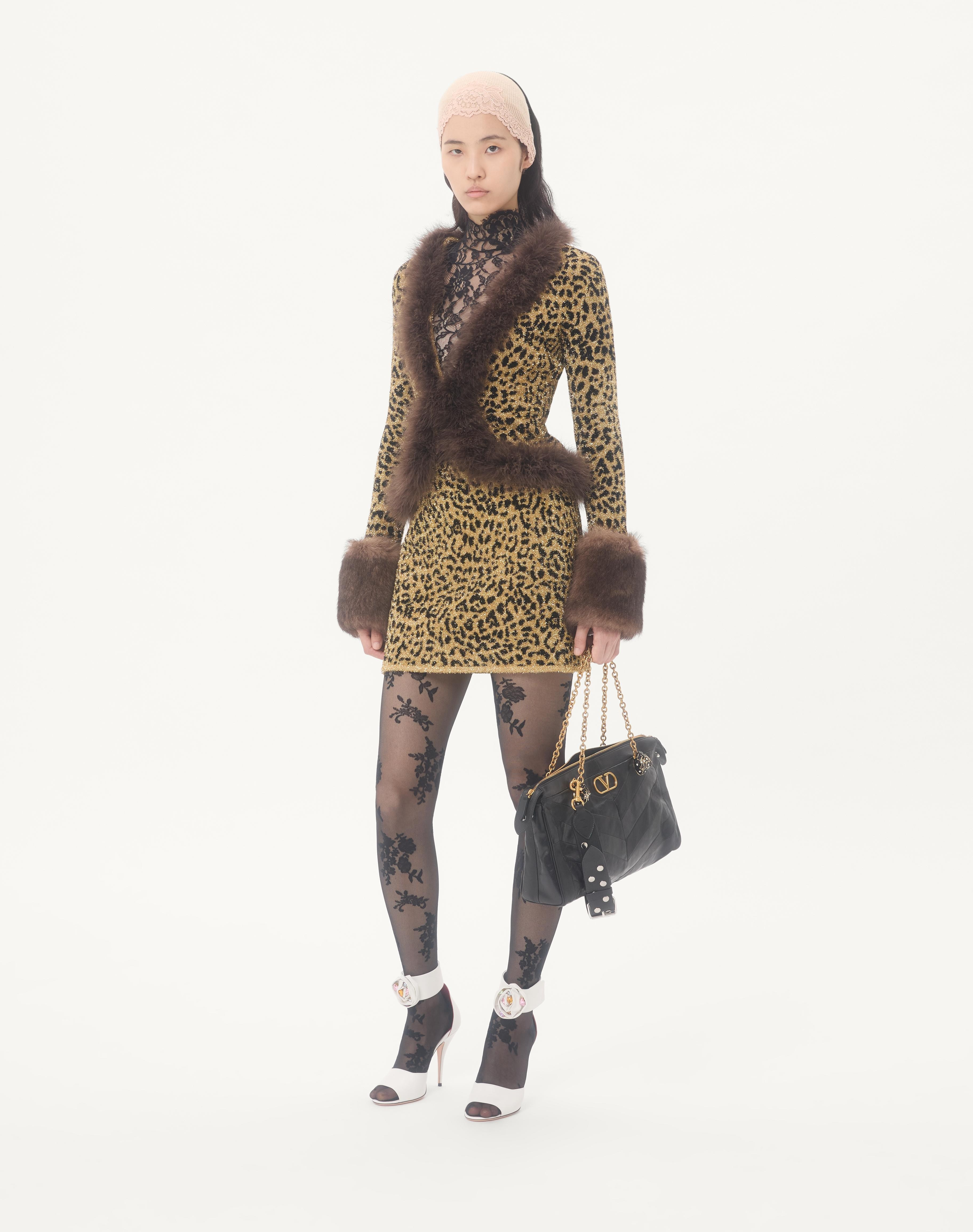 JACQUARD ANIMAL PRINT LUREX KNIT SKIRT - 2