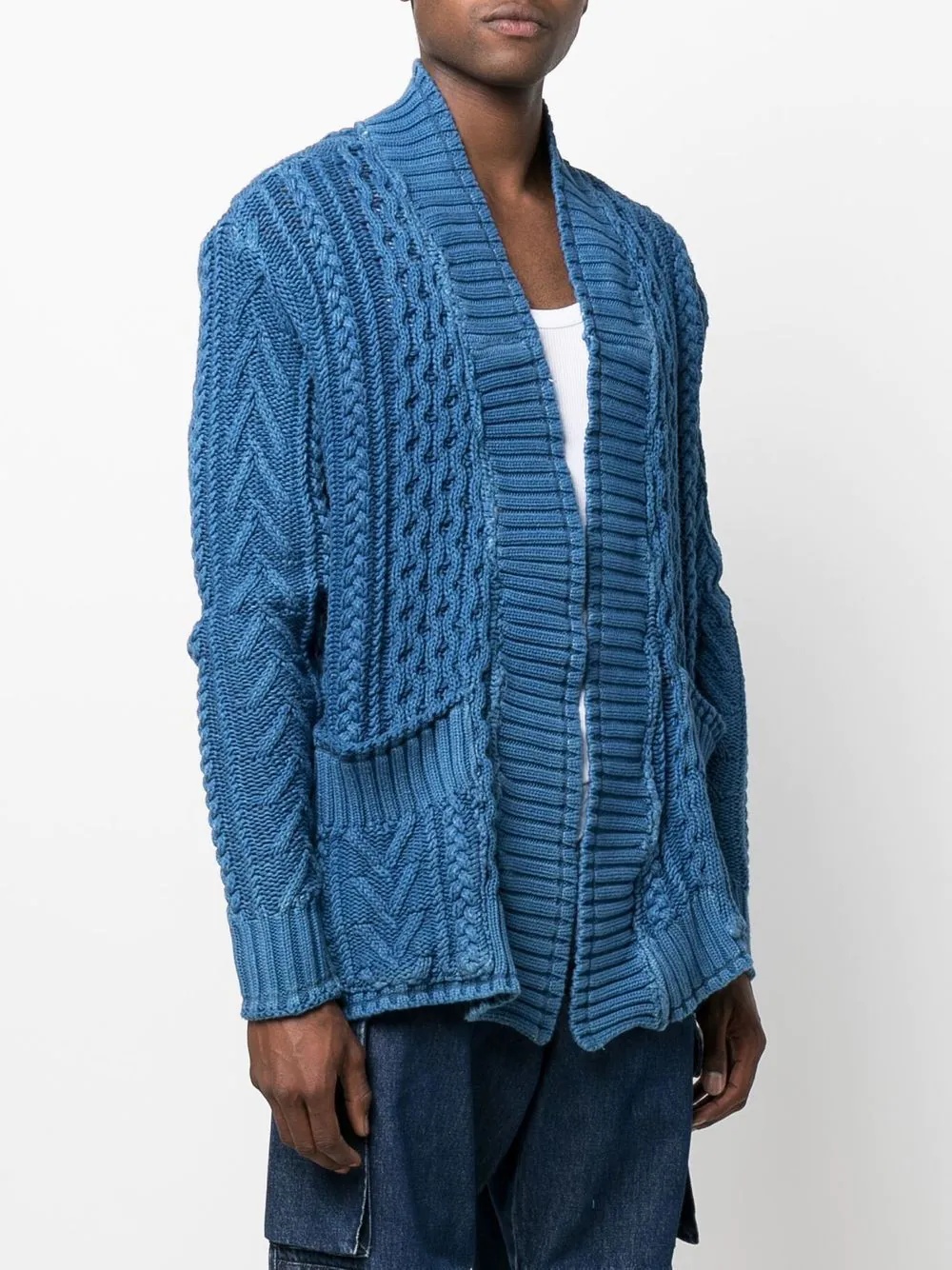 distressed cable-knit cardigan - 3