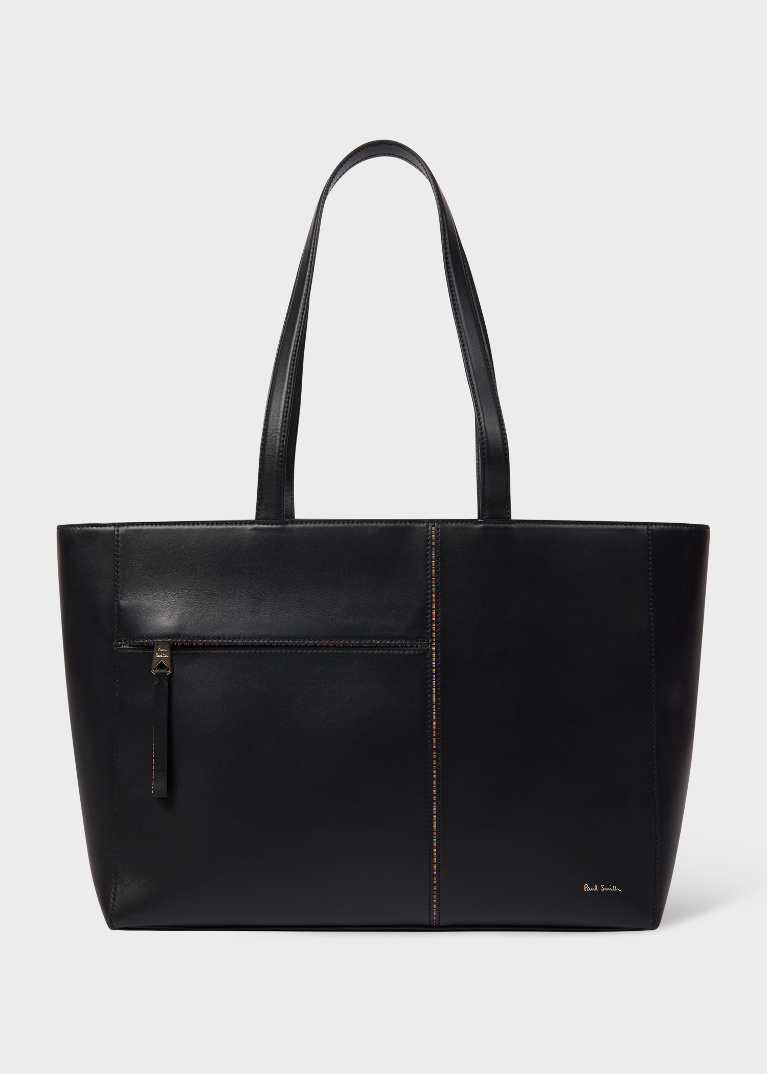 Women's Black Leather 'Signature Stripe' Trim Tote Bag - 1