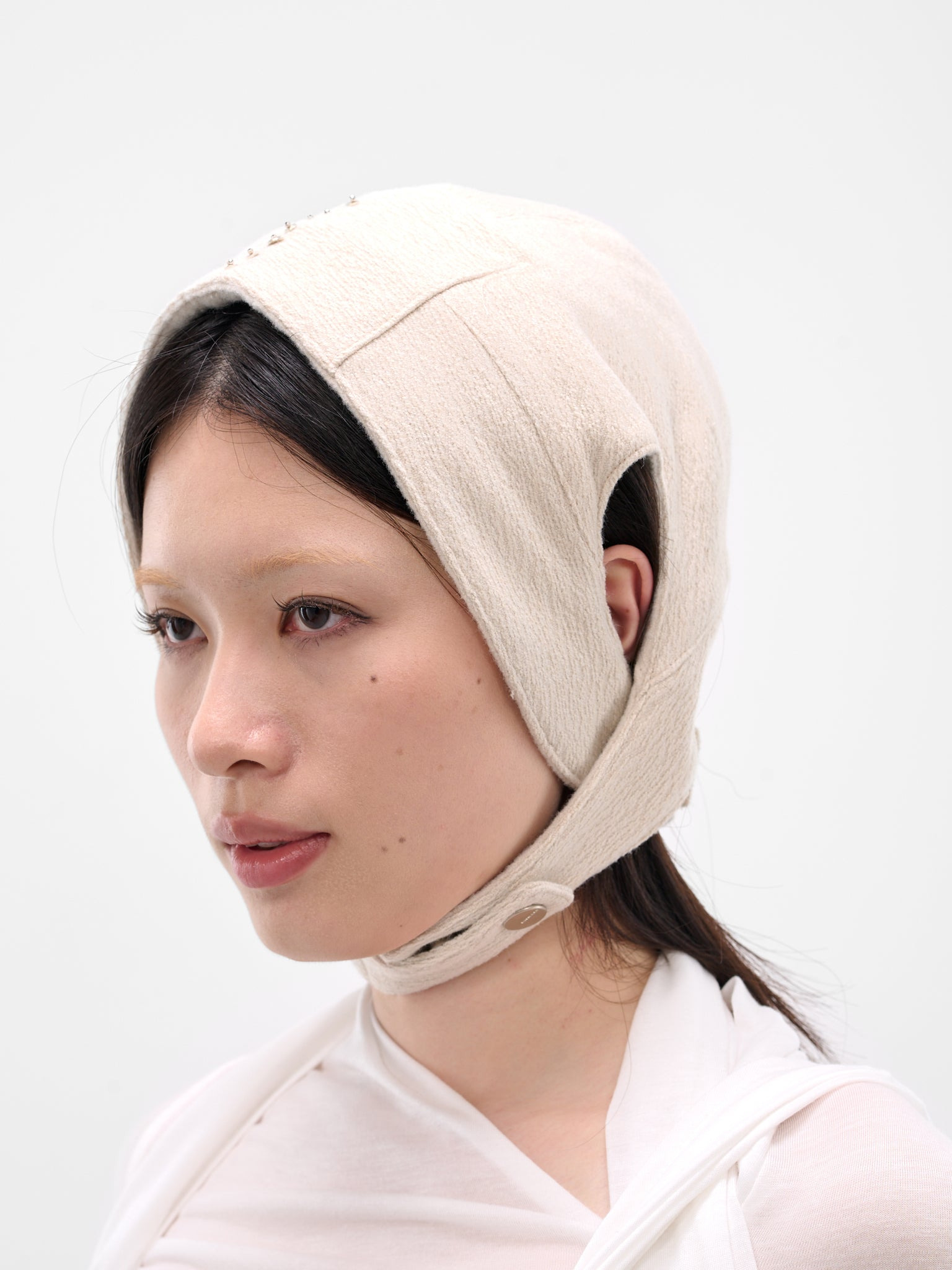 Beige Beaded Aviator Hat - 2