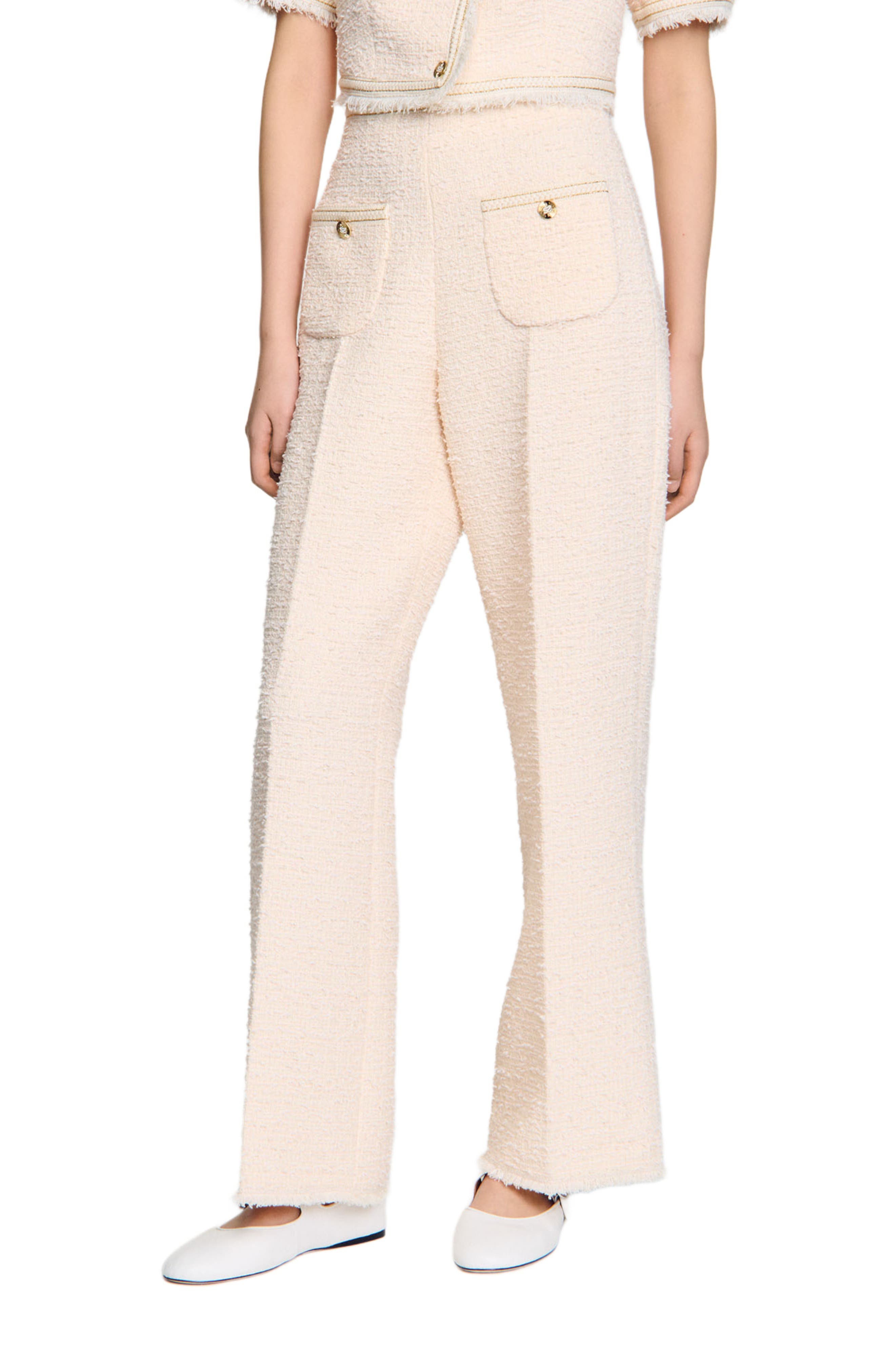 SANDRO Decorative tweed trousers in Ecru /Pink at Nordstrom - 1