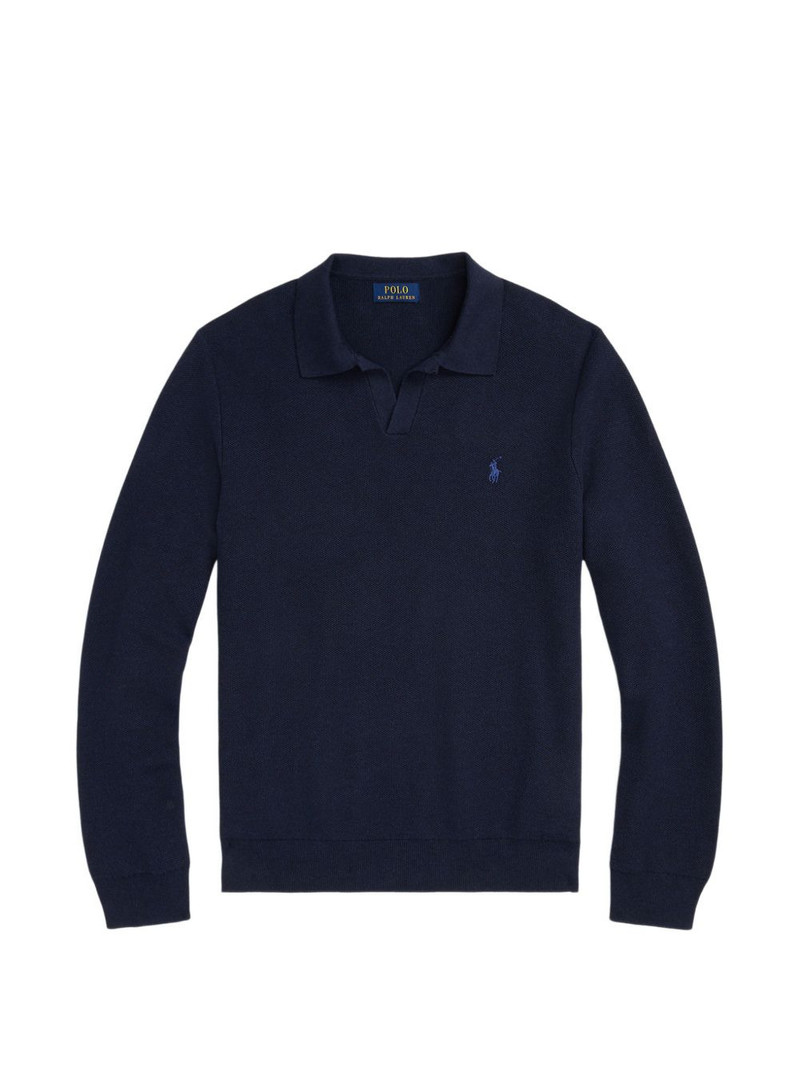 Pony- embroidered polo-collar sweater 1