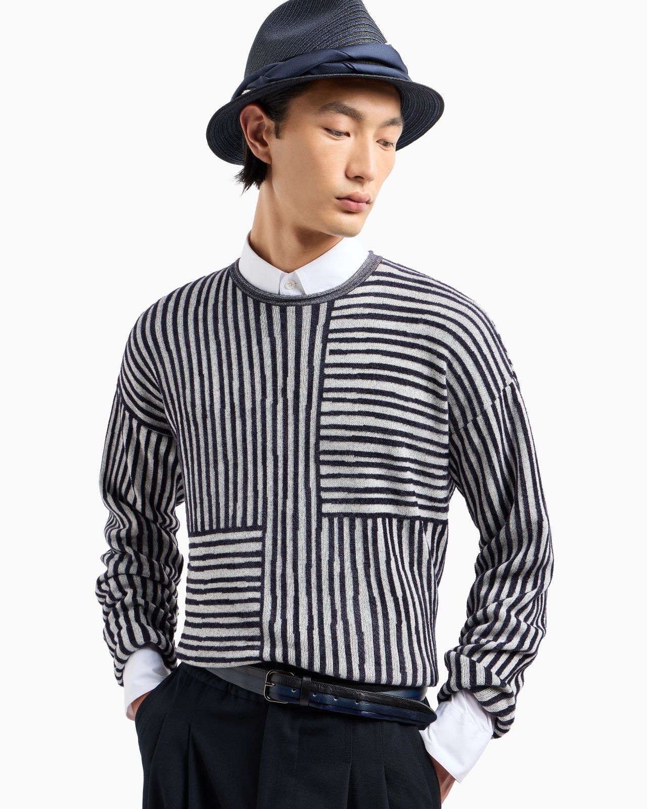 CREW-NECK JUMPER IN A VISCOSE AND COTTON JACQUARD - 6