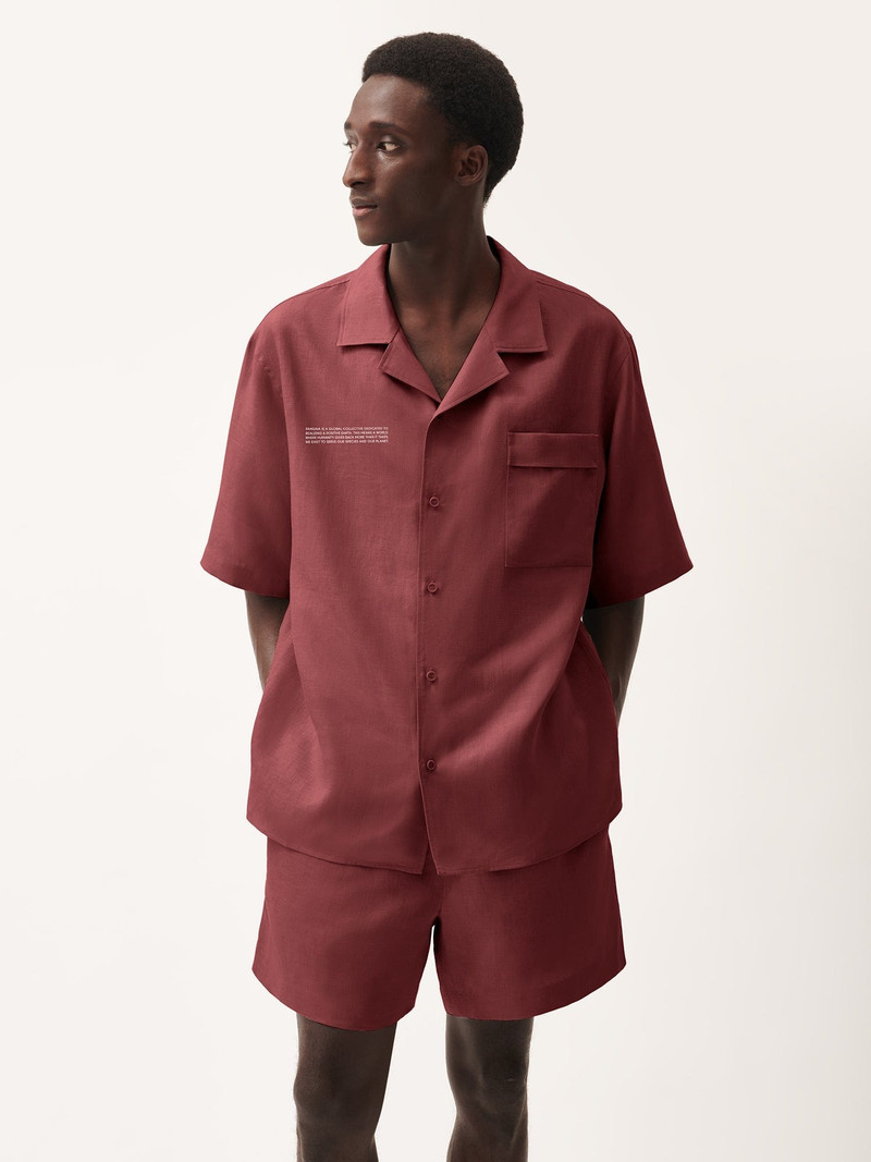 PANGAIA Mens DNA Linen Camp Collar Shirt - Garnet Red outlook