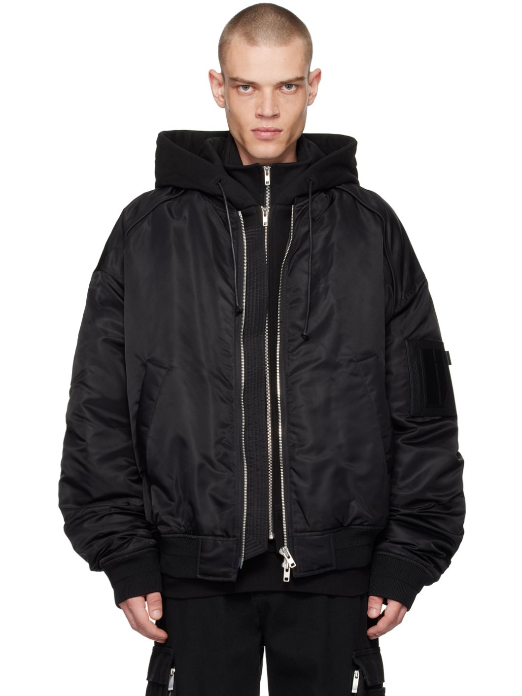 Black Layered Bomber Jacket - 1