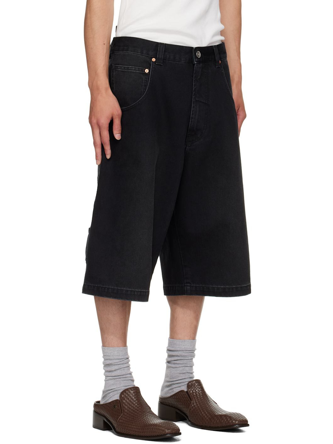 Black Hip-Hop Denim Shorts - 2