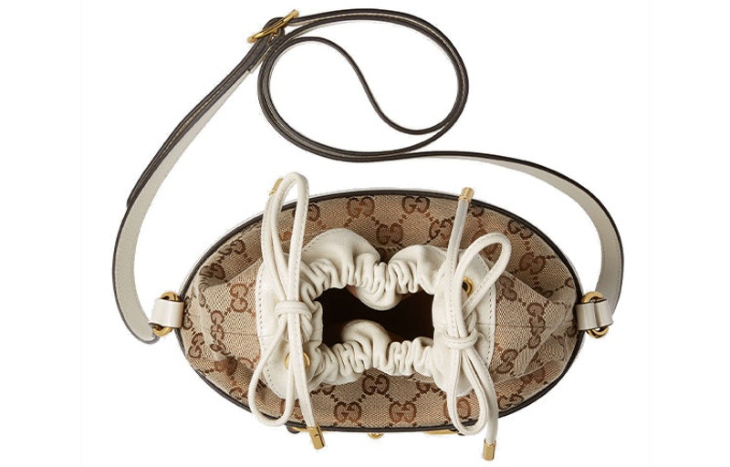 (WMNS) Gucci Horsebit 1955 Retro 금 버클 로고 화포 Drawstring 어깨 메신저 부대 백색 602 4