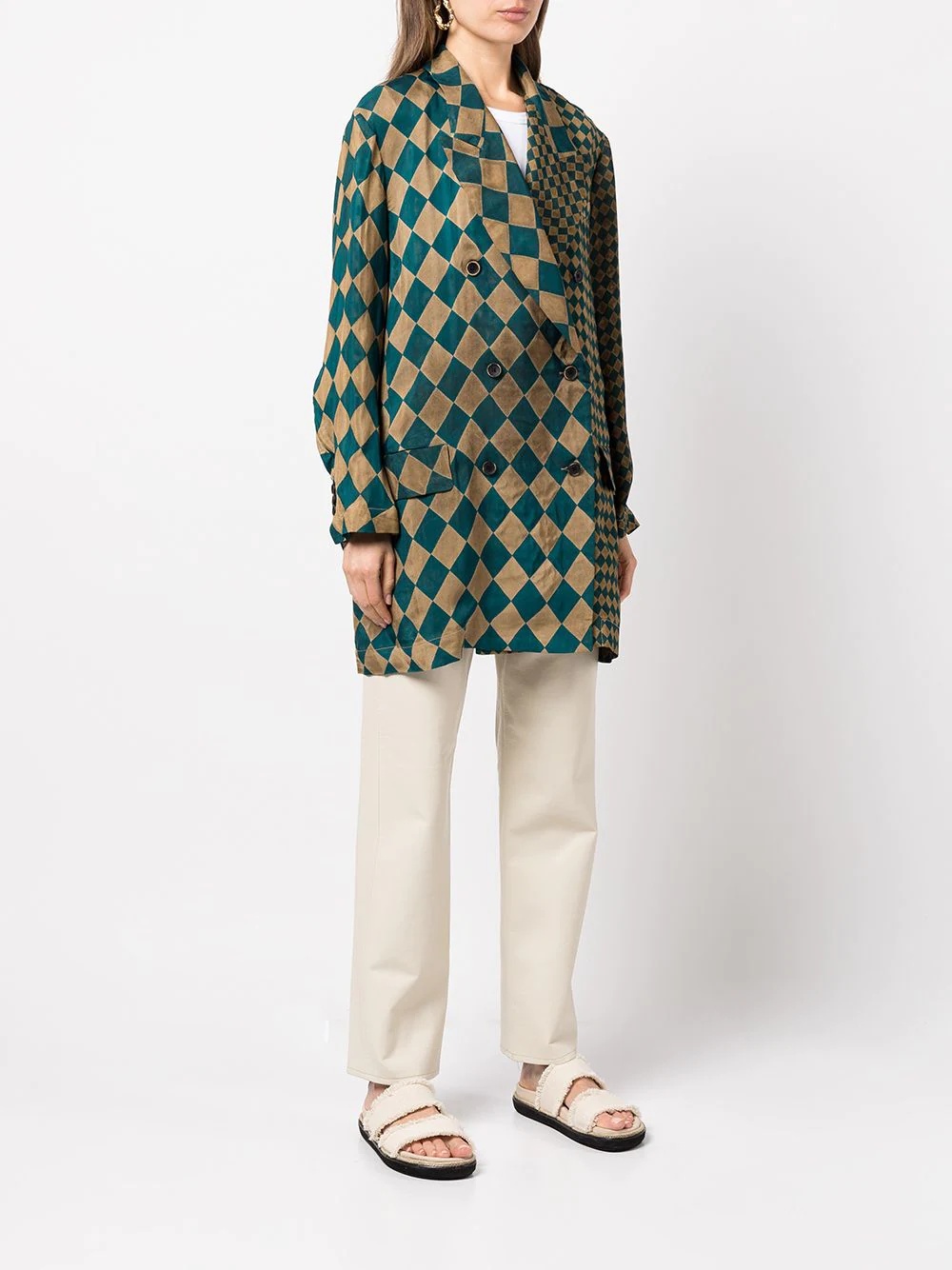 check-pattern double-breasted jacket - 6