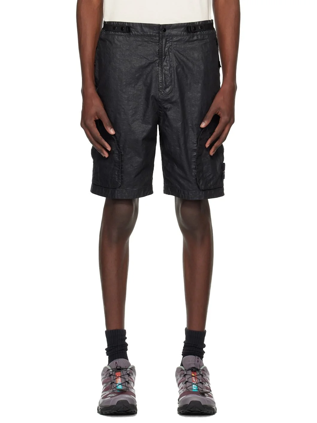 Black Organic Look Nylon Panama-TC Shorts - 1