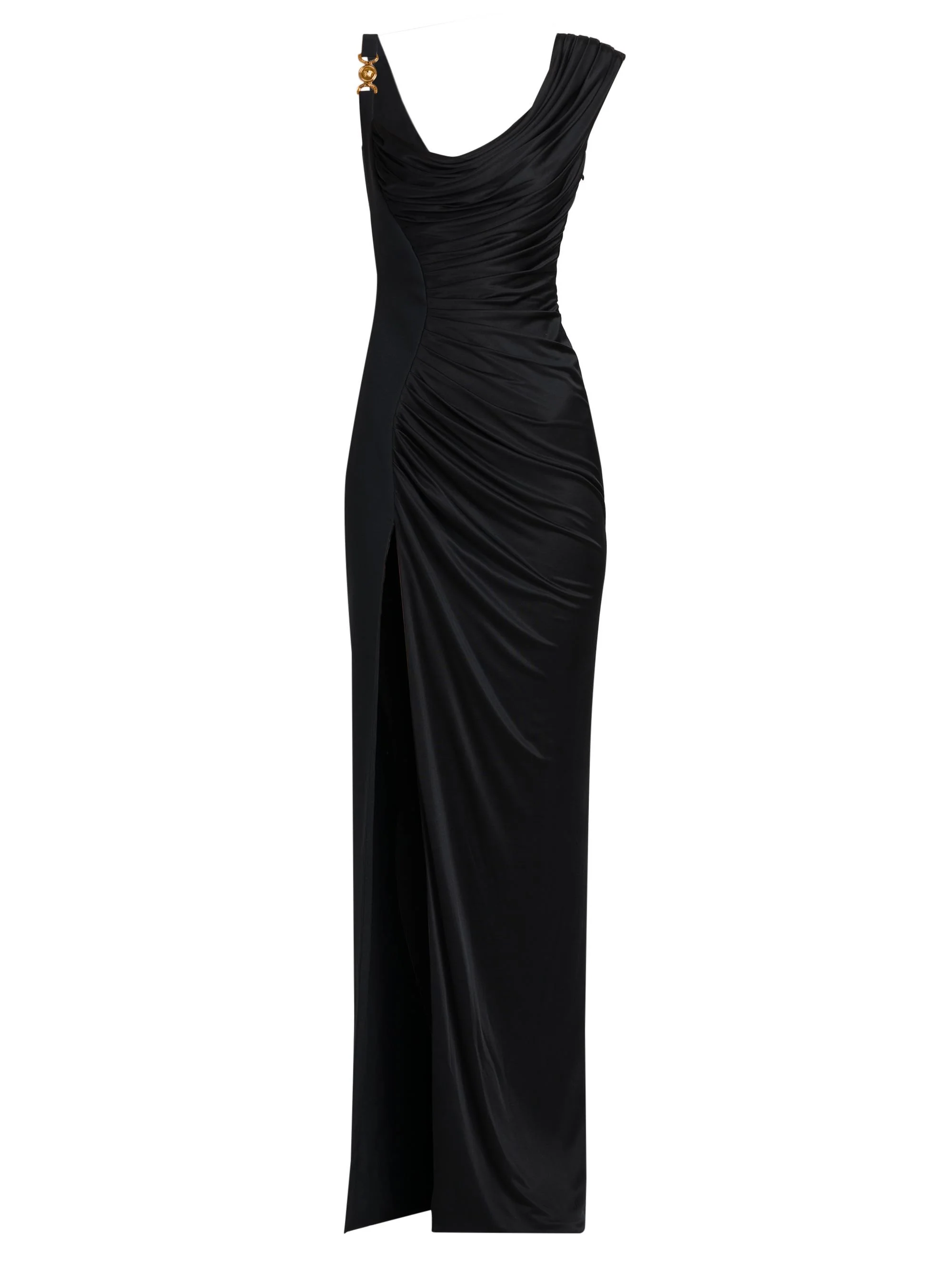 Women's Draped Cowlneck Column Gown - Black - 1