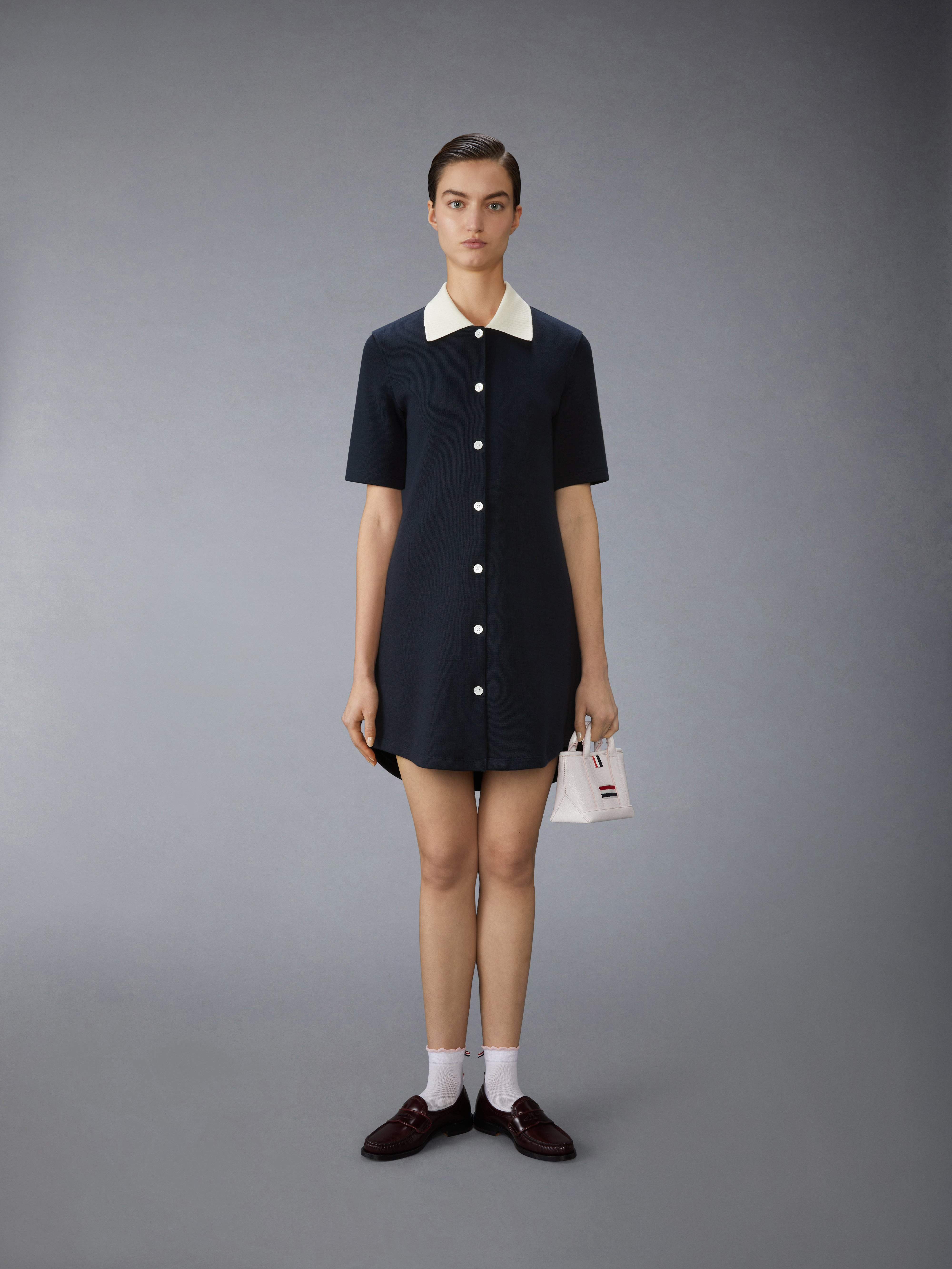 SOLID DOUBLE FACE KNIT POLO DRESS - 5