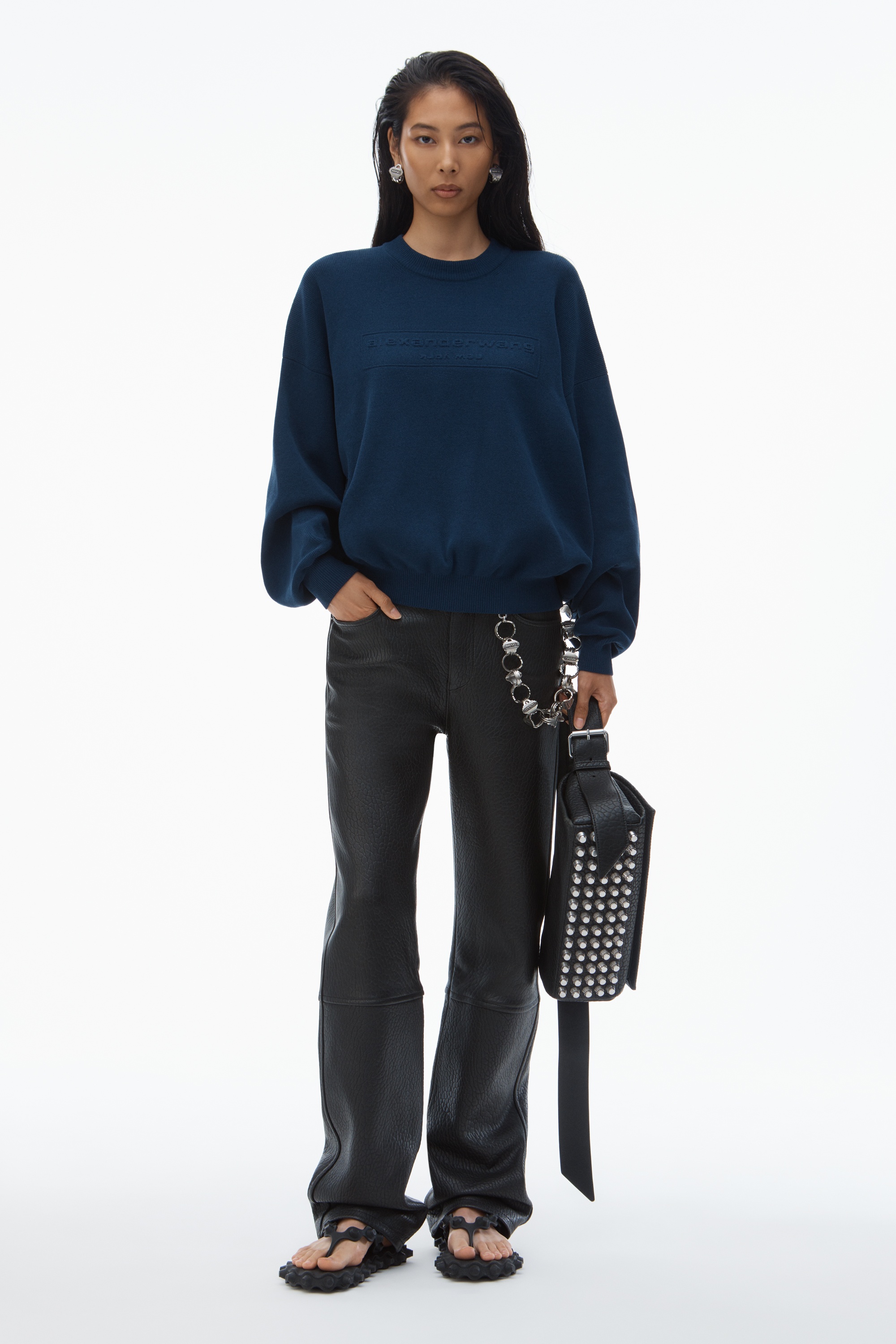 Logo Embossed Ribbed Pullover in Soft Chenille - 6