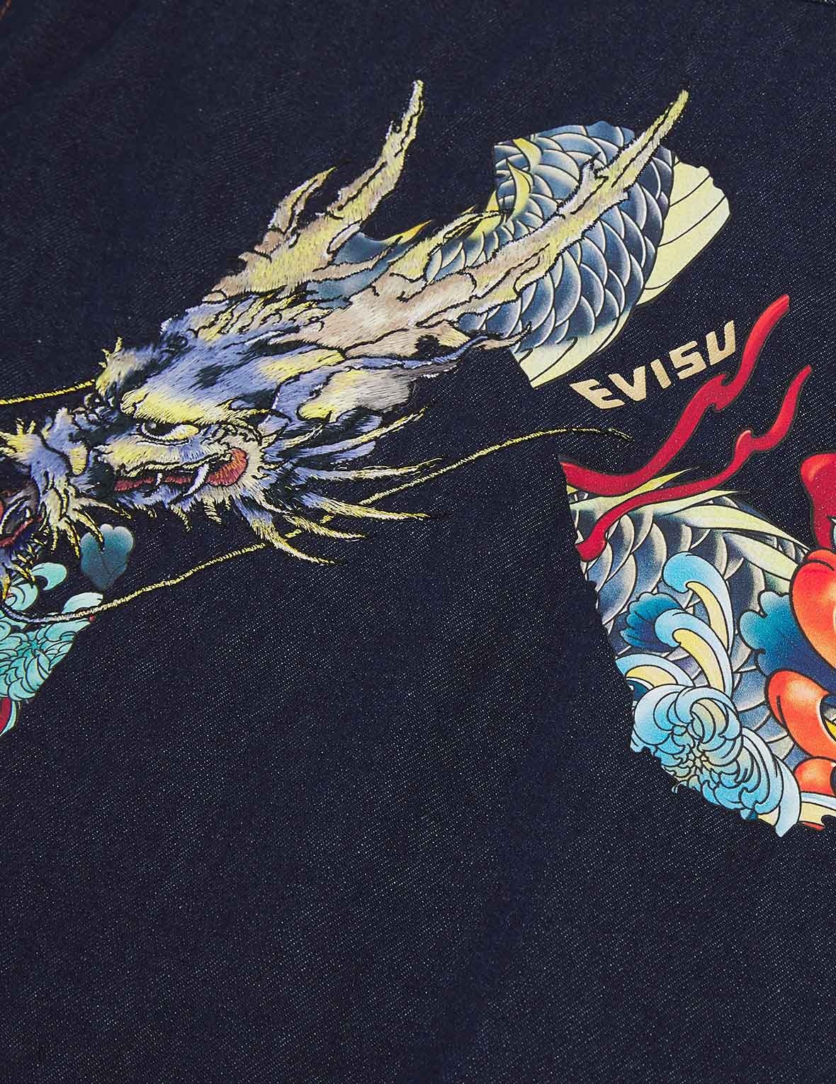 DRAGON-EMBROIDERED DAICOCK PRINT DENIM SHIRT - 9