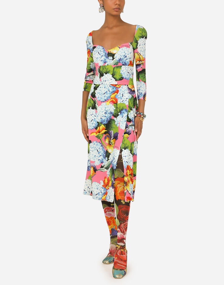 Hydrangea-print calf-length cady dress - 6