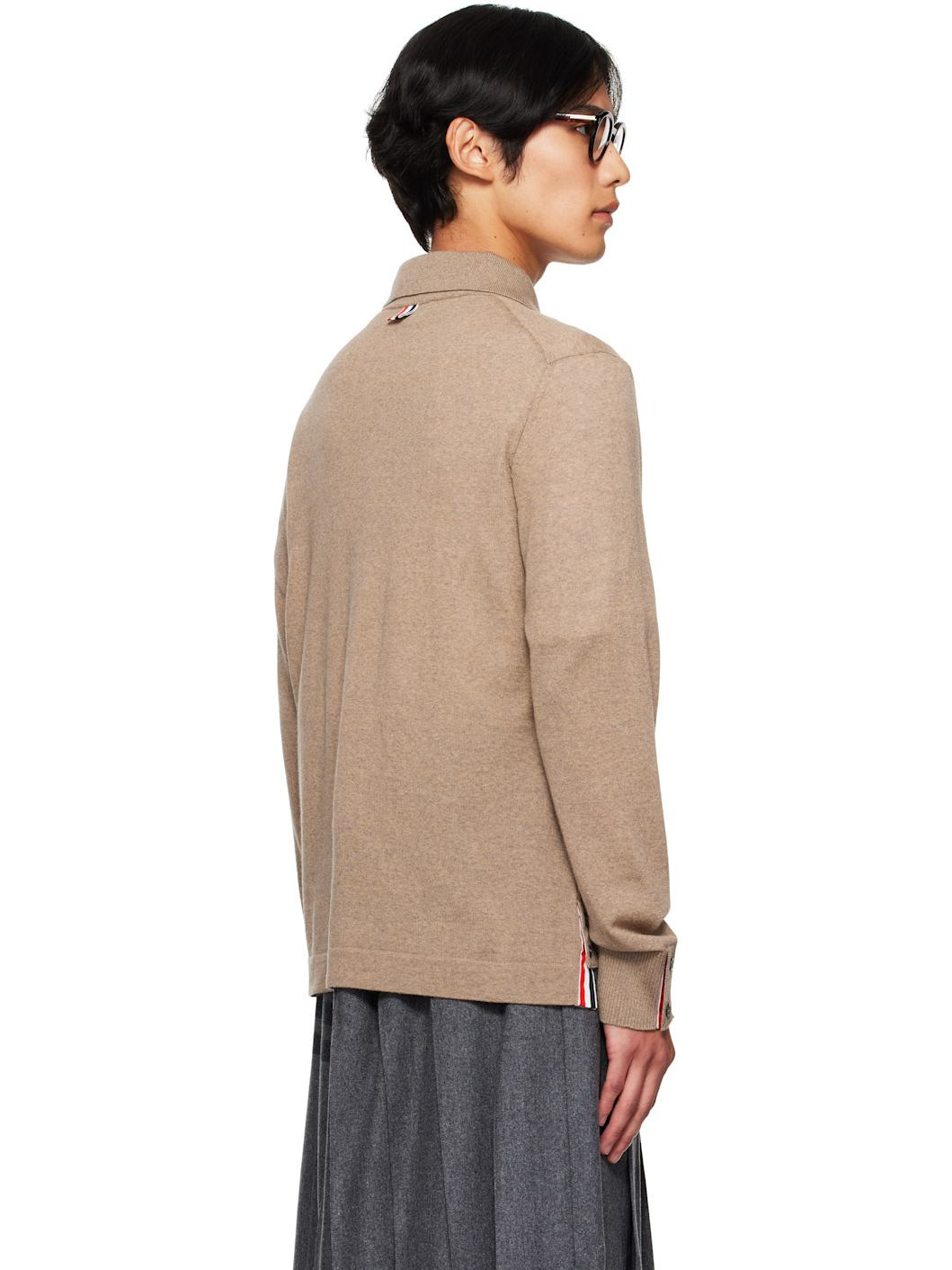 Beige Merino Wool Jersey Stitch Long Sleeve Shirt - 3