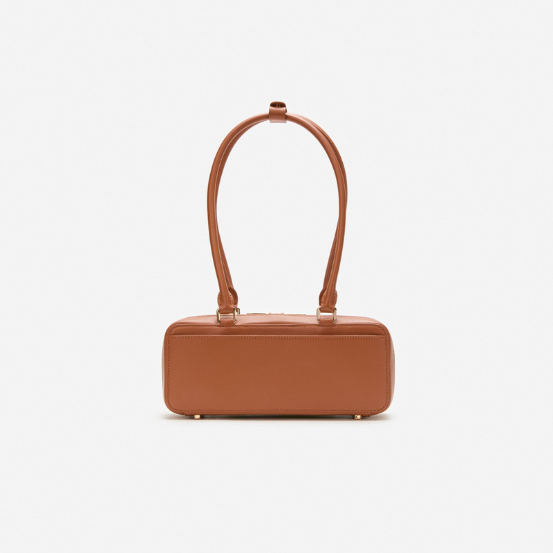 Tan Leather Baguette Shoulder Bag With Charm 3