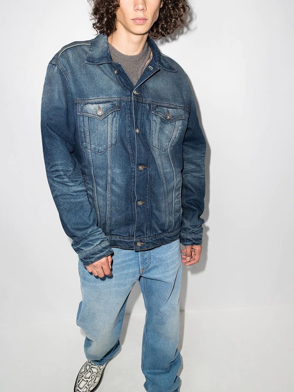 faded wire denim jacket - 4