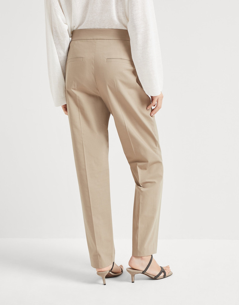 Brunello Cucinelli Stretch twisted cotton twill high-waist cigarette trousers with shiny details outlook