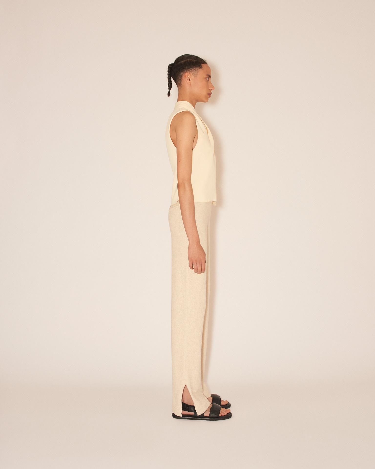 CELIA - Knitted straight leg trouser - Creme melange - 3