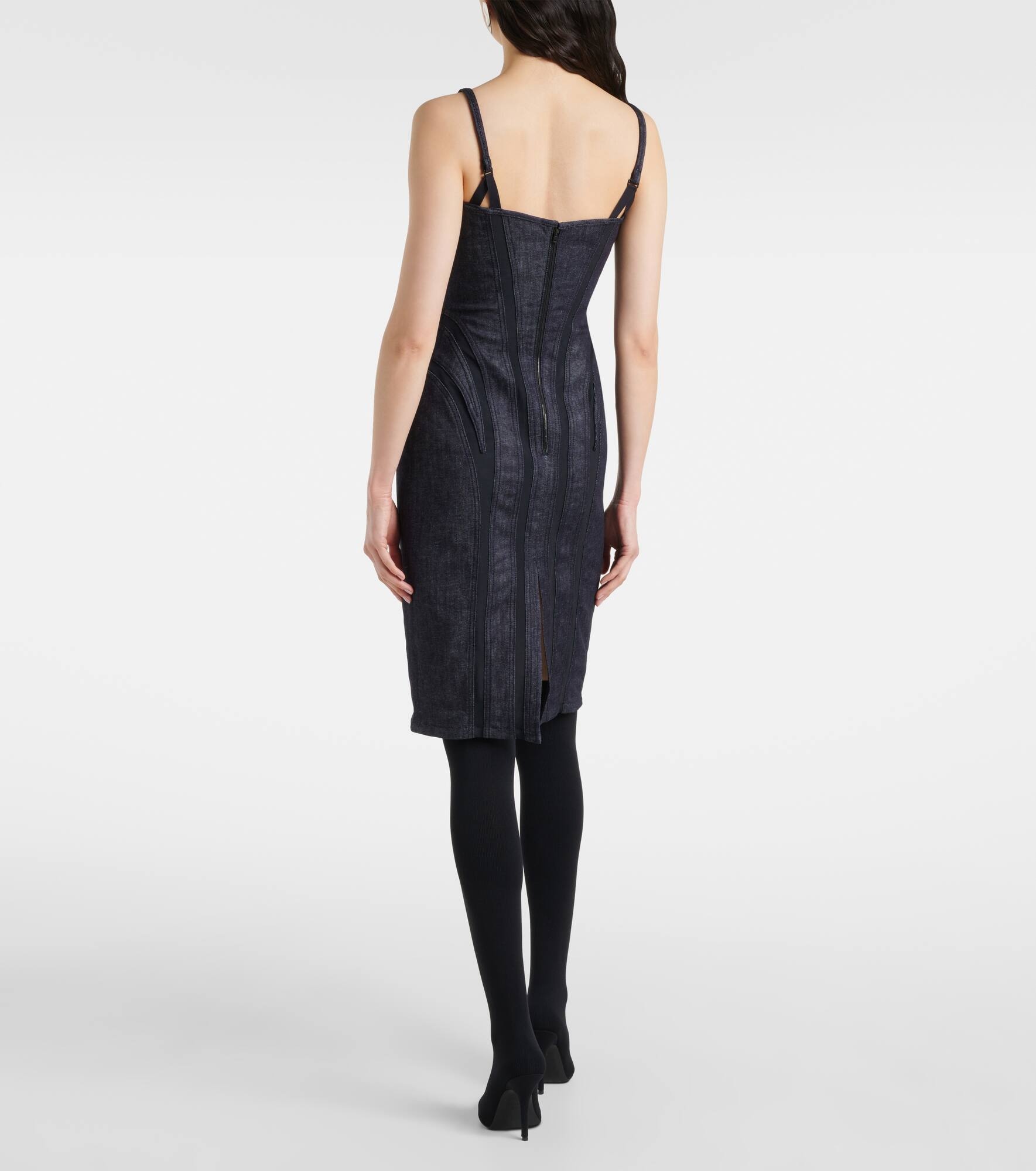 Mesh-trimmed denim midi dress - 3