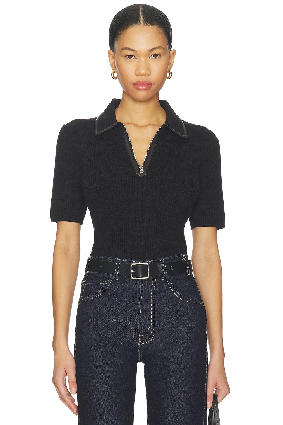 Caterina Faux Leather Zip Polo - 1